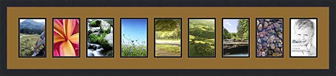 ArtToFrames Collage Photo Frame Double Mat with 9 - 5x7 Openings and Satin Black Frame