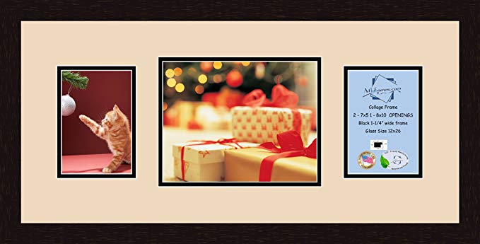 Art to Frames Double-Multimat-118-783/89-FRBW26061 Collage Frame Photo Mat Double Mat with 2-5x7 and 1-8x10 Openings and Espresso frame