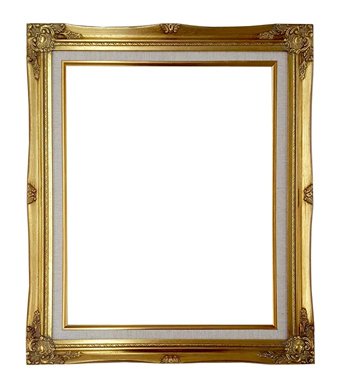 Ornate Baroque Gold Painted Wooden Frame with Cream Linen Liner Shabby Chic Picture Frame (16x20 w/ glass+back)