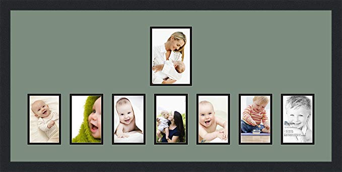 ArtToFrames Collage Photo Frame Double Mat with 1 - 5x7 and 7 - 4x6 Openings and Satin Black Frame