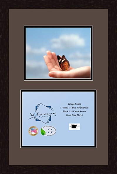 Art to Frames Double-Multimat-253-776/89-FRBW26061 Collage Frame Photo Mat Double Mat with 1 - 8x10 and 1 - 8.5x11 Openings and Espresso frame