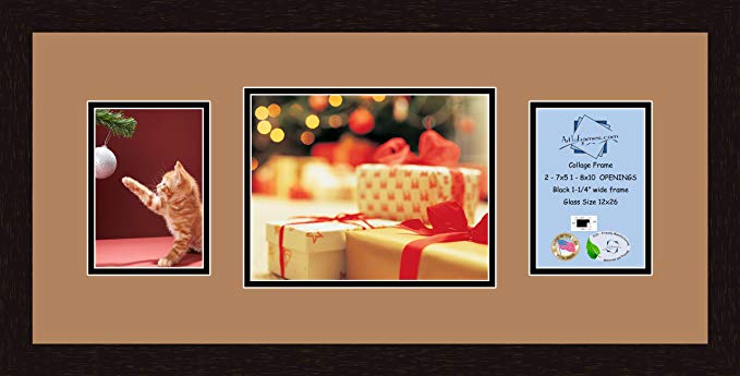 Art to Frames Double-Multimat-118-771/89-FRBW26061 Collage Frame Photo Mat Double Mat with 2-5x7 and 1-8x10 Openings and Espresso frame