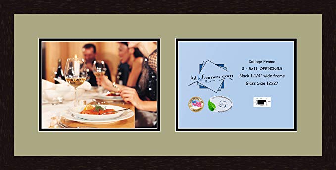 Art to Frames Double-Multimat-780-861/89-FRBW26061 Collage Frame Photo Mat Double Mat with 2 - 8.5x11 Openings and Espresso frame