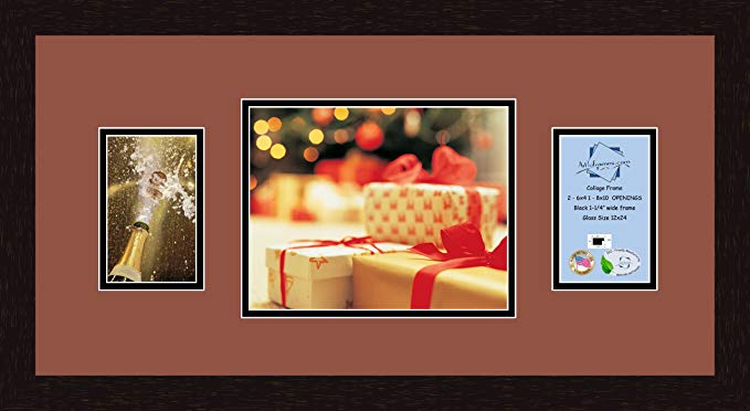 Art to Frames Double-Multimat-112-766/89-FRBW26061 Collage Frame Photo Mat Double Mat with 2 - 4x6 and 1 - 8x10 Openings and Espresso frame