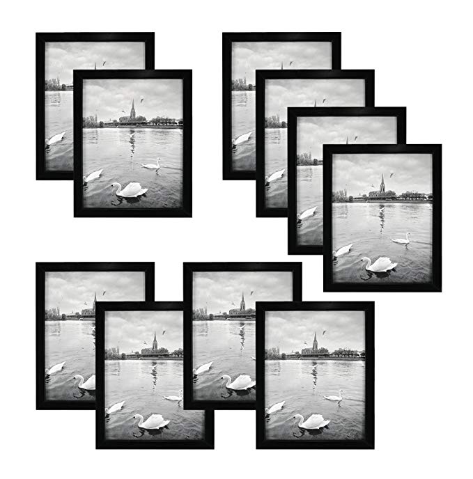 Golden State Art Set of 10, 8x10 Wood Picture Frame, Simple Style, with Real Glass and Easel Stand - Table Top Frames, Black (10, 8x10 Frame)