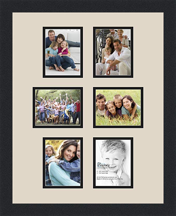 Art to Frames Double-Multimat-476-844/89-FRBW26079 Collage Photo Frame Double Mat with 6 - 4x5 Openings and Satin Black Frame