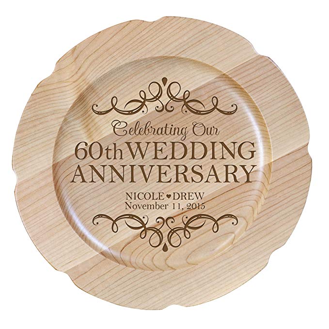 Personalized 60th Wedding Anniversary Plate Gift for Couple, Custom Happy Sixtieth Anniversary Gifts for Her, 12