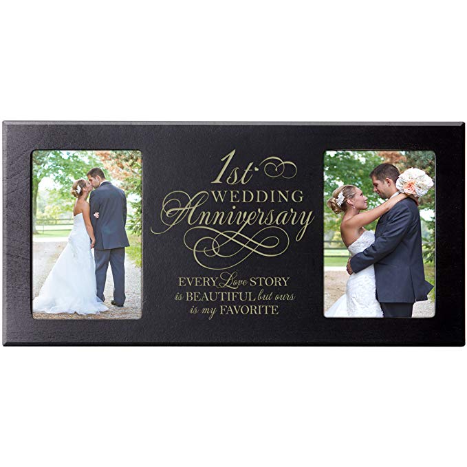 1st Wedding Anniversary Picture Frame Gift for Couple,1st Anniversary Gifts for Her,1st Wedding Anniversary Gifts for Him Photo Frame Holds 2- 4x6 Photos 8 Inches High X 16 Inches Wide (Black)