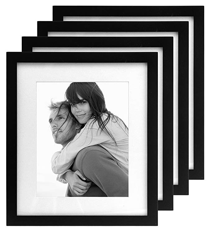 Malden International Designs Matted Linear Classic Wood Picture Frame, Black ( 8x10-Inches  - 4pack )