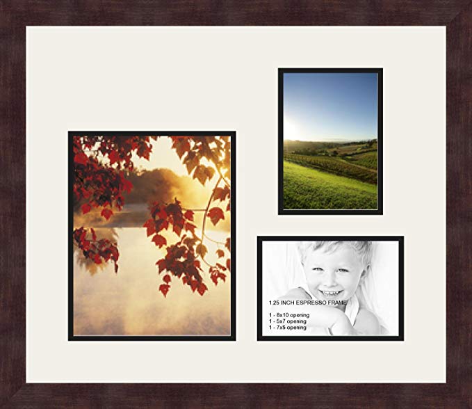 Art to Frames Double-Multimat-225-61/89-FRBW26061 Collage Frame Photo Mat Double Mat with 1-8x10 and 2-5x7 Openings and Espresso frame