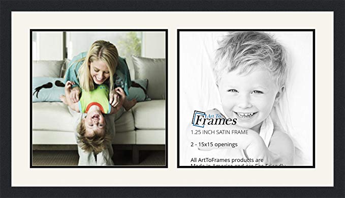 ArtToFrames Collage Photo Frame Double Mat with 2 - 15x15 Openings and Satin Black Frame