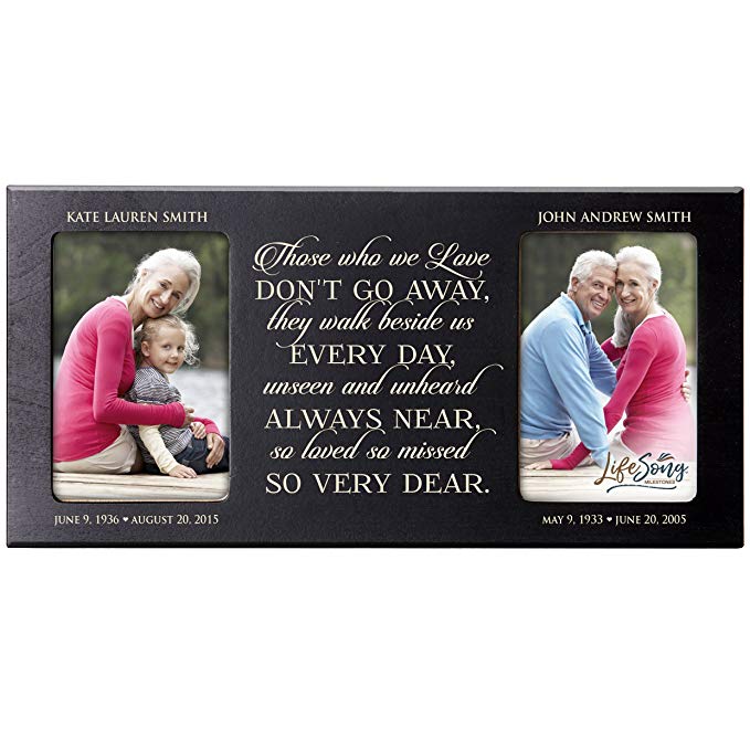 Personalized Memorial Sympathy Picture Frame, Those Who We Love Don’t Go Away They Walk Beside Us Every Day, Custom Frame Holds Two 4x6 Photos, Made In USA by LifeSong Milestones (Black)