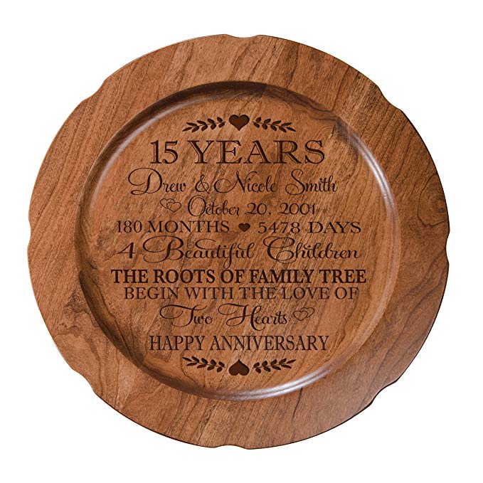 15th Wedding Anniversary Plate Gift for Couple, 15 Year Anniversary Gifts for Her, Happy Wedding Anniversary 12