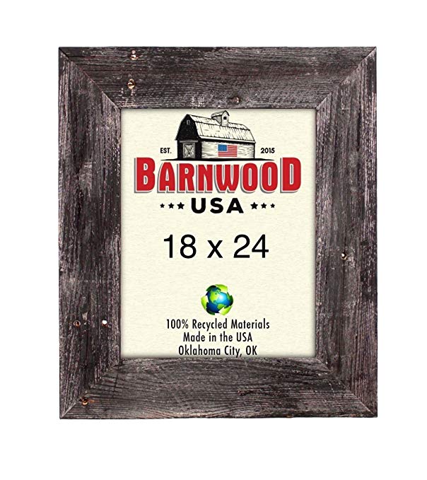 BarnwoodUSA | Farmhouse Picture Frame With 3 Inch Wide Frame | 100% Reclaimed Wood (18x24, Smoky Black)