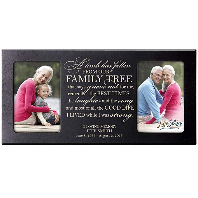 LifeSong Milestones Personalized Memorial Sympathy Picture Frame, A Limb Has Fallen From Our Family Tree That Says Grieve Not For Me, Custom Frame Holds Two 4x6 Photos, Made In USA by (Black)